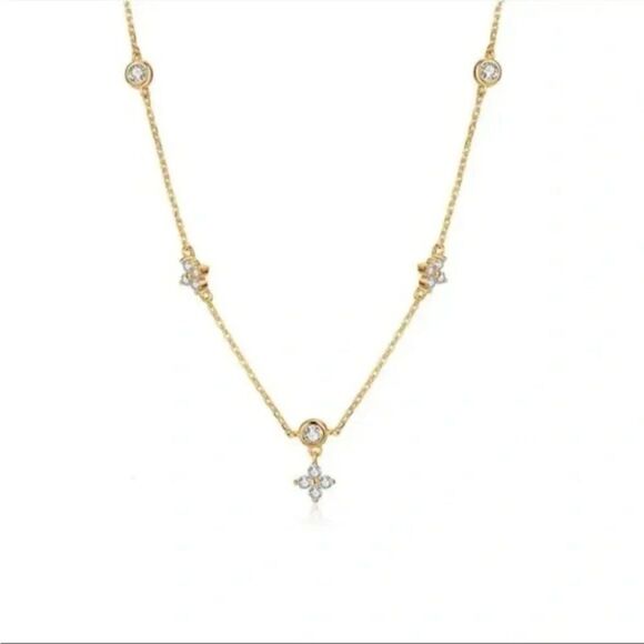 NEW 925 Sterling Silver Zircon Lucky Clover Necklace Adjustable - Picture 5 of 10